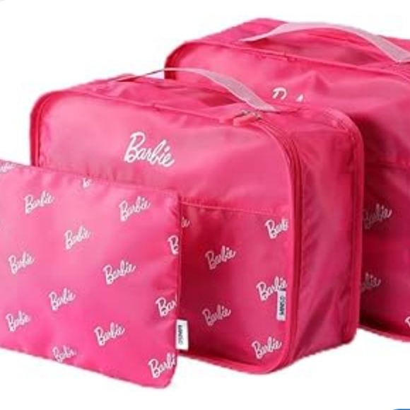 Barbie Accessories - Miniso × Barbie Collection 3 Piece Travel Storage Bags With Iconic Barbie Logo